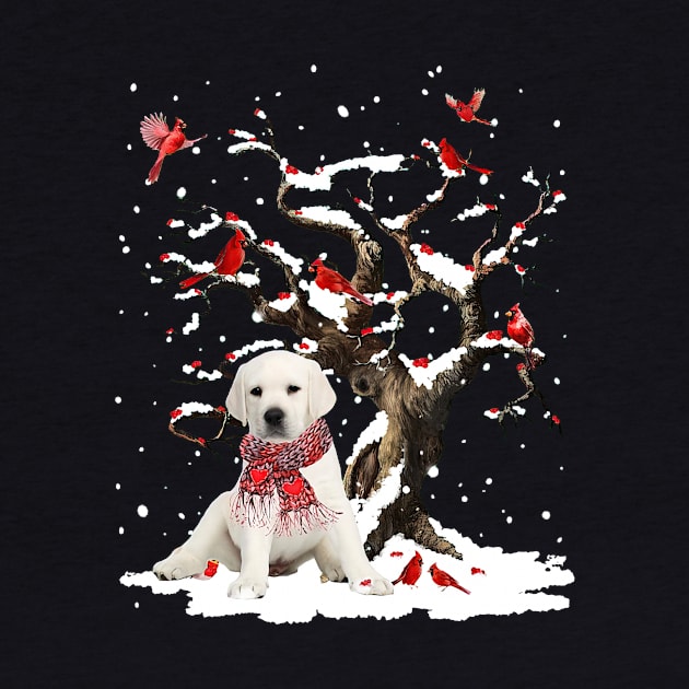 White Labrador Scarf Cardinal Snow Christmas by Benko Clarence